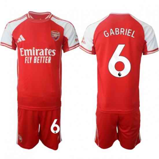 Men Arsenal FC 6 Gabriel Red 2025 Home Soccer Jersey Suit